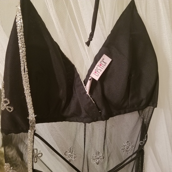 Black and Silver Sheer Halter Top - Picture 2 of 5